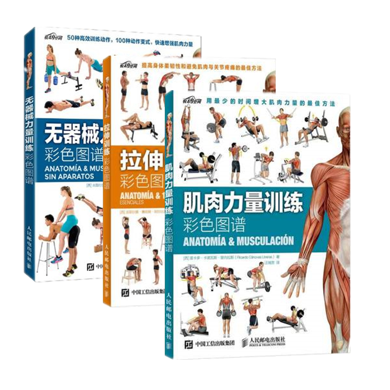拉伸訓練彩色圖譜+肌肉力量訓練彩色圖譜+無器械力量訓練彩色圖譜【3冊套】
